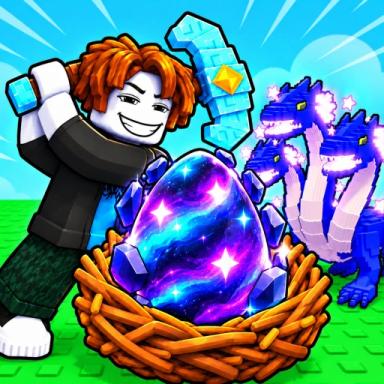 Break and Steal an Egg Roblox promotional thumbnail showing a glowing cosmic egg and a three-headed creature