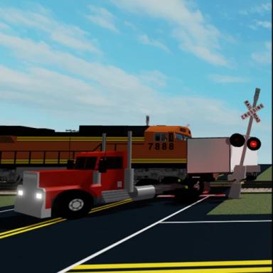 Train hits semi truck at a railroad crossing icon